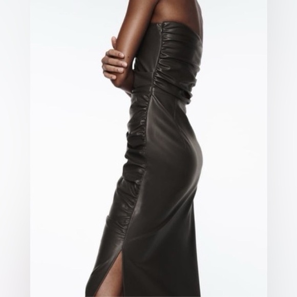 ZARA ~ Black Strapless Faux Leather Dress in Sage - Picture 4 of 13